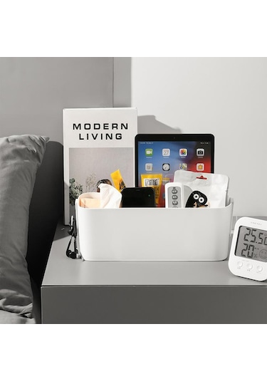 Yatak Başı Plastik Saklama Caddy'si Çıkarılabilir Kancalı Asılı Sepet Eşya Kutusu Beyaz