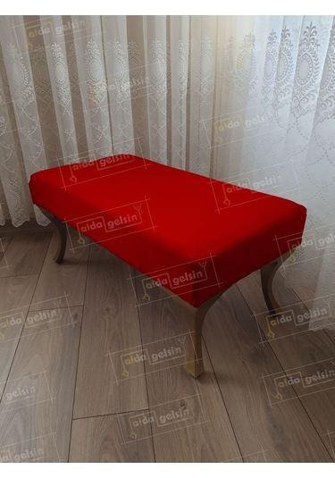 Ayak Ucu Kapı Önü Antre Düz Bench Puf Orta Sehpa Gold Ayak 100 45 Kırmızı