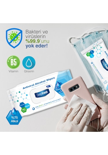 Deep Fresh Alkollü Antiviral Islak Cep Mendili 9'Lu Paket 135 Yaprak
