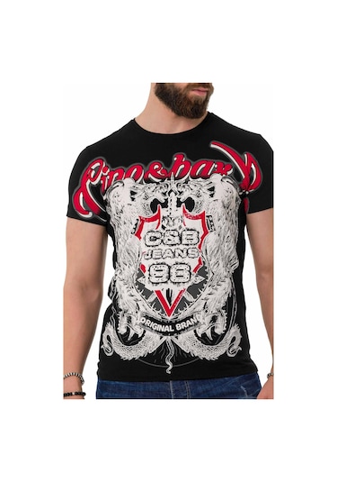 CT716 Ön Arka Gölge Baskılı Siyah Tişört Siyah