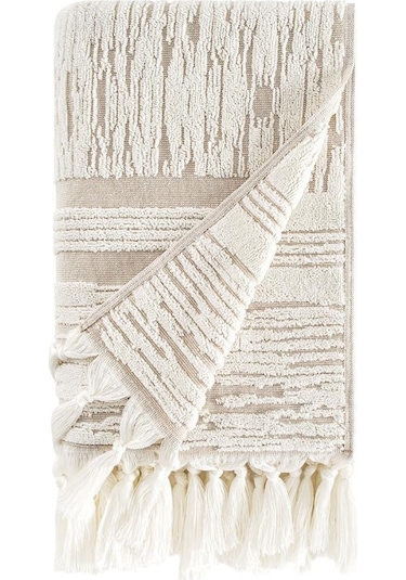 Pamuk Tekli Havlu Jakarlı Karna Premıum Stella - 70 X 140 Bej