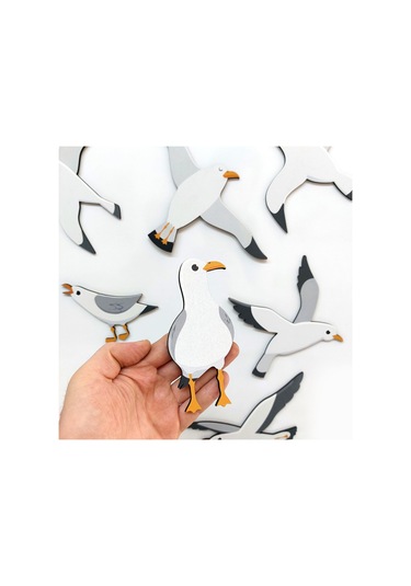 Cajuart Dekoratif 10 Parça Sevimli Martılar Ahşap Duvar Tablosu Kuş Duvar Dekoru