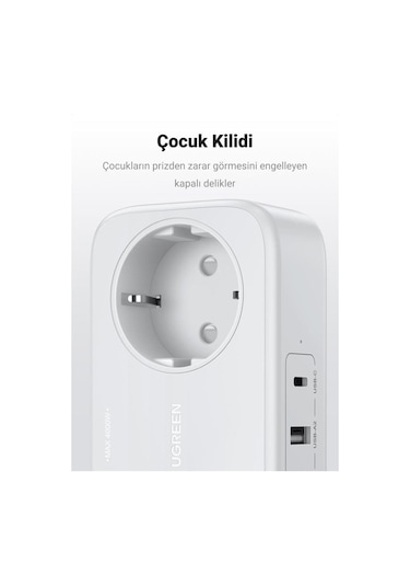 Ugreen Type-C Usb Çıkışlı 2'li 1.8 M Akım Korumalı Priz (Teşhir)