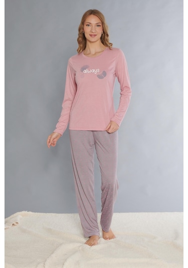 Uzun Kol Pijama Takımı Viskon Alperi 790-82 Pembe