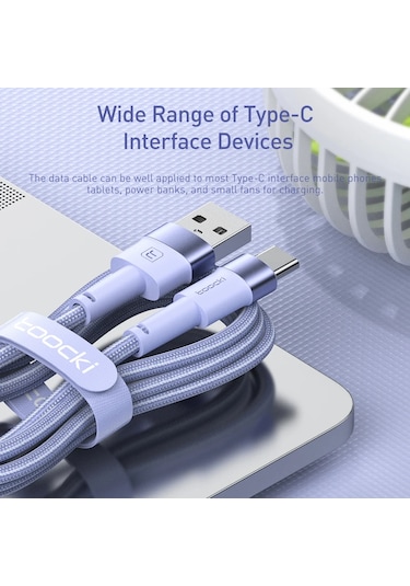 Toocki 3a Usb Tip C Kablo Hızlı Şarj Kablosu Usb-c Şarj Veri Kablosu Xiaomi Blue 1m 1m