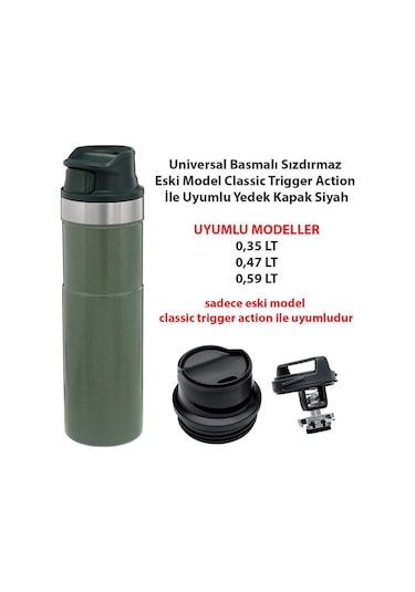 Universal Basmalı Sızdırmaz Trigger Action Termoslar İle Uyumlu Kapak Siyah