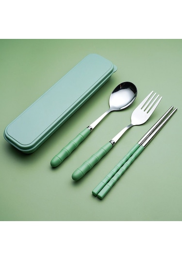 Kaşık, Çatal Ve Yemek Çubuklarından Oluşan 3 Parçalı Set - Çatal Bıçak Takımı Yeşil Diğer