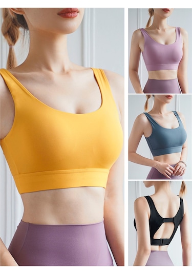 Geeroyoo U Yaka Spor Sütyen - Yoga Ve Günlük Kullanım İçin Pedli, Arkası Kesik, Geniş Bant, Xl Beden, Gri Gri