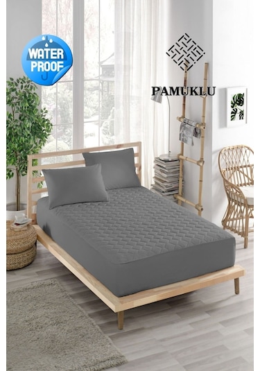 Yatak Koruyucu Alez Sıvı Geçirmez Pamuklu Kapitoneli Fitted Gri Çift Kişilik Gri