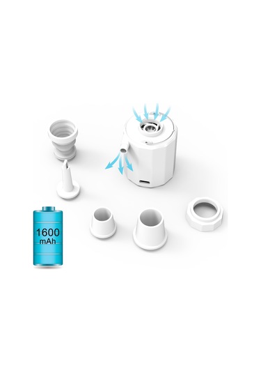 Mufunye Beyaz Mini Elektrikli Hava Pompa, 3 Işık Modu Hafif/parlak/sos , Usb Şarjlı, 3.5kpa Basınç, 180l/dak Hız, Dış Mekan Kullanıma Uygun