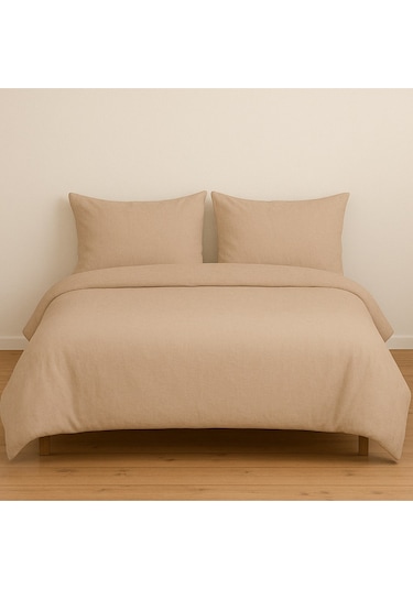 Çift Kişilik Düz Renk Bej Nevresim + 2 Adet Yastık Kılıfı Bej