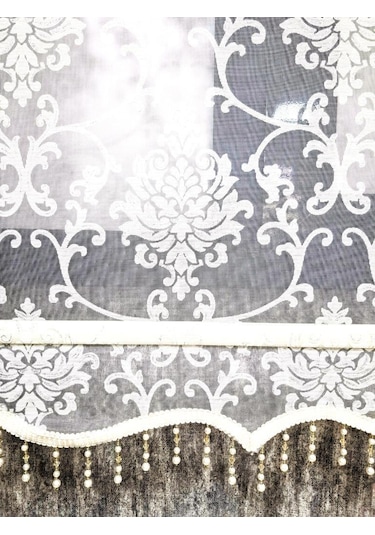 Bbb Simli Boncuklu Damask Desenli Çift Mekanizmalı Tül Stor Perde Ekru Mt1018sb Ekru