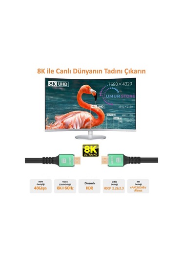 5mt 8k 60hz Hdmı 2.1 - Ethernet 48 Gbps Metal Başlık Hdmı Kablo