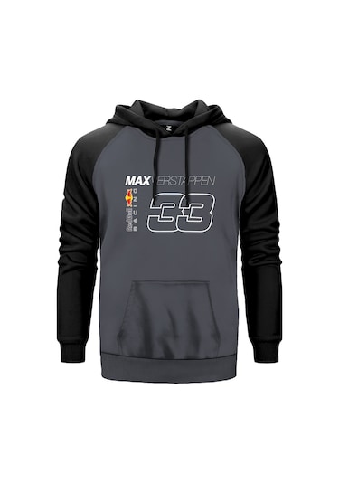 F1 33 Max Verstappen Gri Reglan Kol Kapşonlu Sweatshirt Gri (534978008) Gri