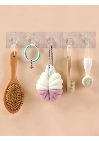 2 Adet Kendinden Yapışkanlı Güçlü Şeffaf 5li Askılık - Kapı Arkası Mutfak Duvar Banyo Çok Renkli