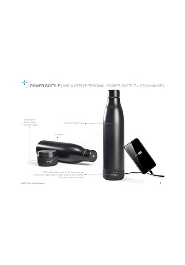 Hepsi Bir Arada 17 Oz Paslanmaz Çelik Su Şişesi Ve 5700 Mah Taşınabilir Güç Bankası, Bulaşık Makinesi Kasası, Siyah Black