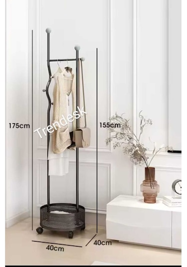 Ayaklı Siyah Konfeksiyon Askısı Metal Elbise Askılığı Sepetli Askılık Tekerlekli 175 Cm 6005 Siyah