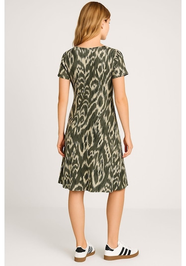 2 Adet Dökümlü Rahat Kalıp Günlük Penye Kumaş Elbise Haki