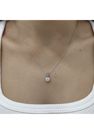 Chavin 1 Carat Swarovski Tektaş Gümüş Kadın Kolye Dh16By