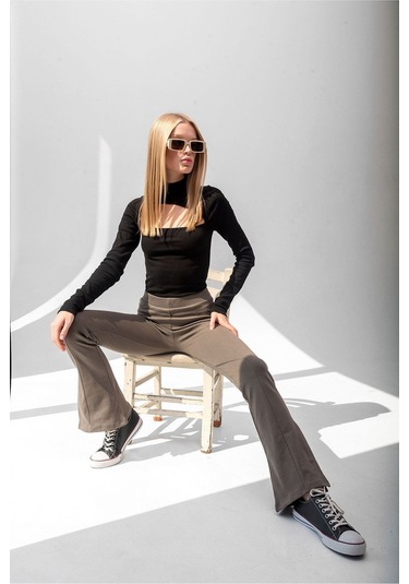 Balıkçı Yaka Fitilli Siyah Bluz Siyah