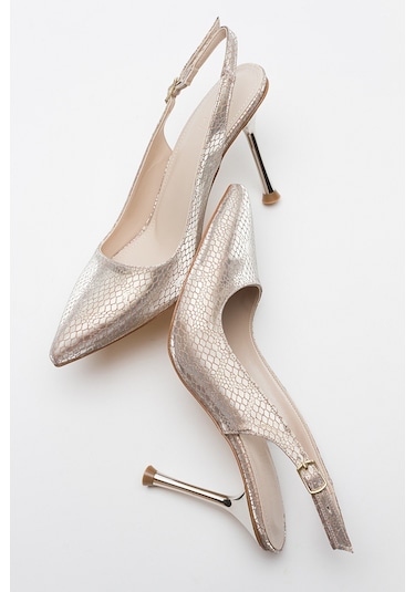 Luvishoes Orfo Altın Desenli Kadın Yüksek Topuklu Ayakkabı Altın