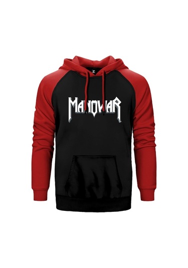Manowar Logo Classic 2 Kırmızı Reglan Kol Kapşonlu Sweatshirt Kırmızı