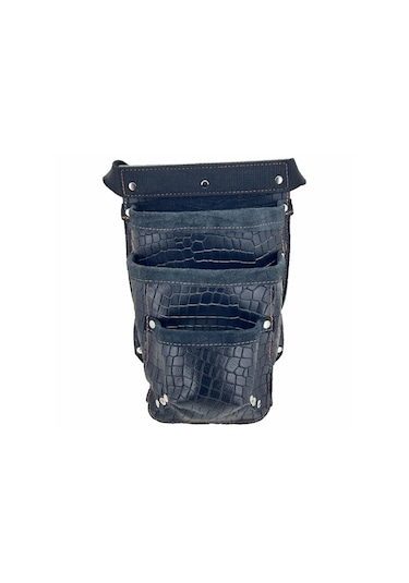 Hakiki Deri Kroko Cepli Tekniker Çivi Önlüğü Bel Çantası Siyah