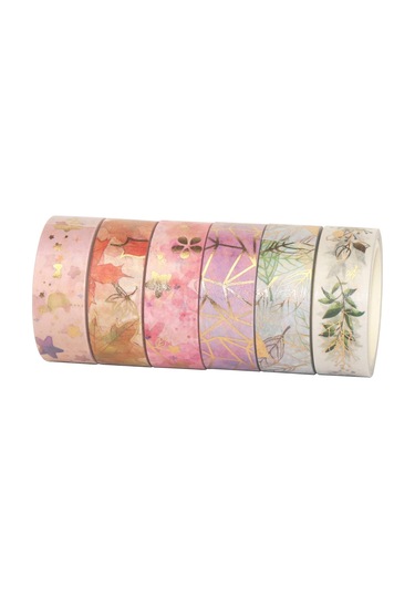 Lichen Washi Tape Set, 6 Rulo Washi Bant Seti Çiçekli Altın Diğer