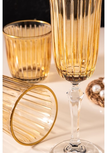 Mest 12 Parça Joy Model Su Ve Meşrubat Bardağı Seti - 170, 290, 365 Cc - Çok Amaçlı Şıklık Amber