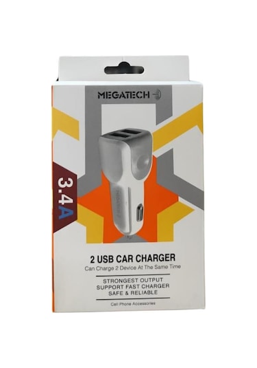 Megatech T05 Araç Çakmaklık Şarj Cihazı, 2 Usb, 3.4a, Beyaz
