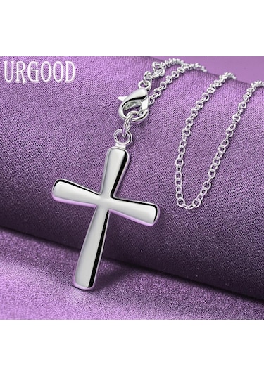 925 Ayar Gümüş Kalpli Haç Kolye Kolye Takı