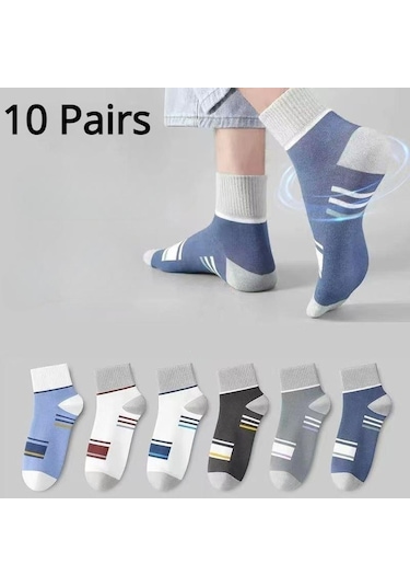 Siyah & Beyaz 5/10 Pairs Erkek Orta Buzağı Spor Çorap Çizgili Nefes Pamuk Çorap Rahat Çorap Lot 10 Pairs Siyah - Beyaz