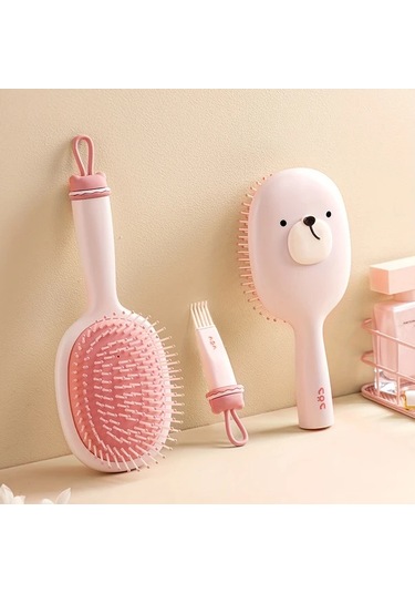 Elmpaly Sarı Renkli Anti-statik Ayı Yüz Tasarımlı Yumuşak Fırça Saç Açma Ve Masaj Tarak