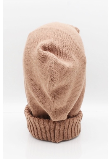Külah Balaclava Kadın Triko Kar Maskesi Bere Boyunluk Camel Standart