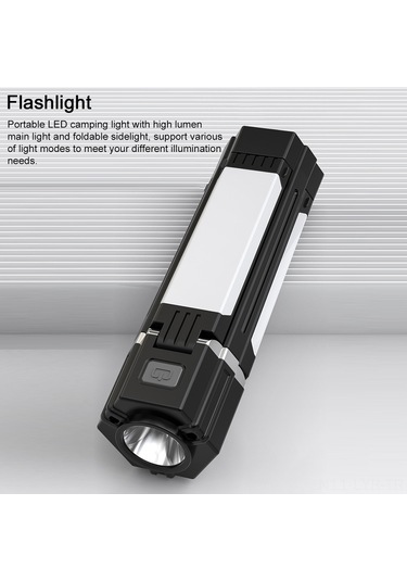 Ranyeek Led Çok Fonksiyonlu El Feneri, Cob Yanal Işık, 5 Aydınlatma Modu, 3000mah Powerbank, Siyah, Kamp/hiking İçin Dayanıklı Abs Siyah