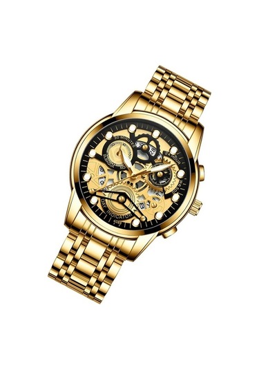 Novahub Fngeen 4088 Erkekler İçi Boş Kuvars Saat, Öğrenci Su Geçirmez, Altın Siyah, Çok Renkli Yüzey Çok Renkli