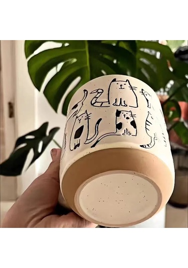 450 Ml Yaratıcı El-boyalı Seramik Kupa Vintage Karikatür Hayvan Beyaz