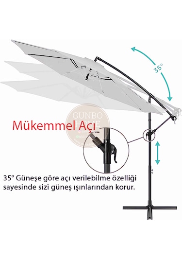 Gunbo Home 3 Mt 8 Kaburga Full Demir 21 Kg Gri Bahçe Şemsiyes