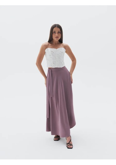 Kvarts47 Yazlık Esnek Oluklu Tozlu Gül Koyu Renkli Maxi Etek 164968986 Beyaz