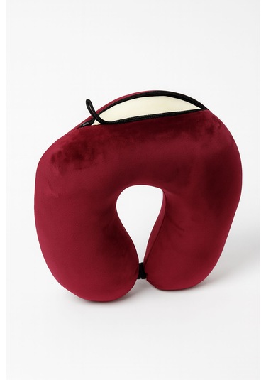 Armegeda Fransız Kadife Seyahat Yastıgı Nar Kırmızısı Yastık Wine Red