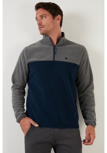 Buratti Regular Fit Anti-Pilling Tüylenme Yapmayan Dik Yaka Kışlık Şardonlu Erkek Polar 5906016 Gri