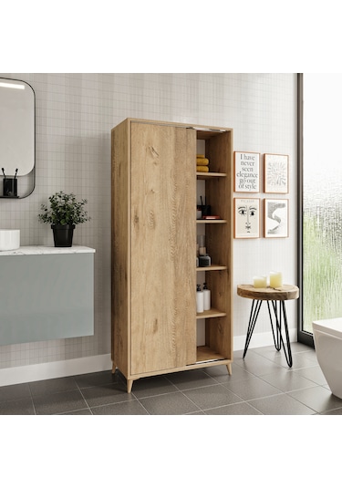 Sürgülü Çok Amaçlı Banyo Dolabı Meşe - Tamamı 1. Kalite Mdf
