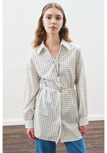 Manuka Desenli Poplin Tunik Ekru Ekru