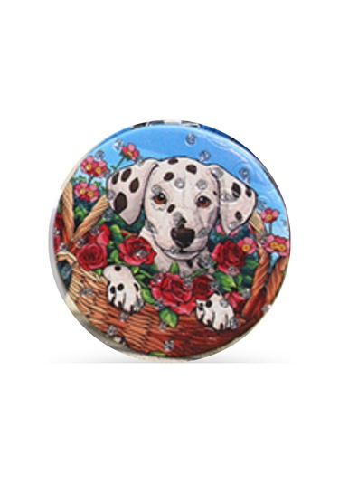Büro Ev Ofis Kişisel Hediyesi İçin 7cm Yuvarlak Köpek Tasarım Taşlı İnce El Aynası Çok Renkli