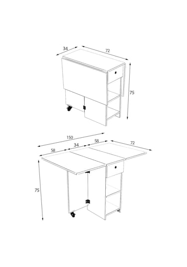 Dekorfim DF01102AC Pratik Katlanır Masa Mutfak ve Yemek Masası