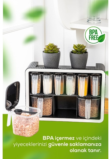 Vienev 9lu Standlı Kendinden Yapışkanlı Kaşıklı Baharatlık Seti Antrasit