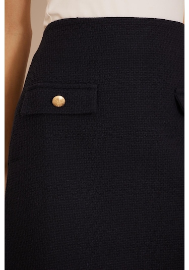 Darlin Moda Lacivert Düğme Detaylı Tweed Mini Etek Dm2033 Lacivert
