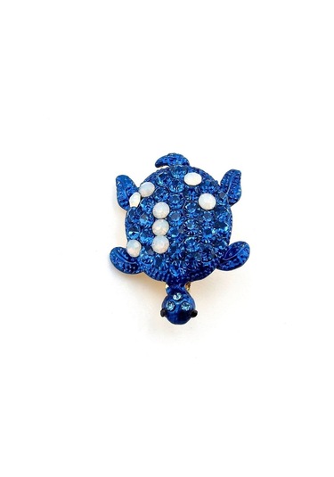 Solfera Mavi Beyaz Renkli Su Kaplumbağası Okyanus Zirkon Taşlı Broş Rz199