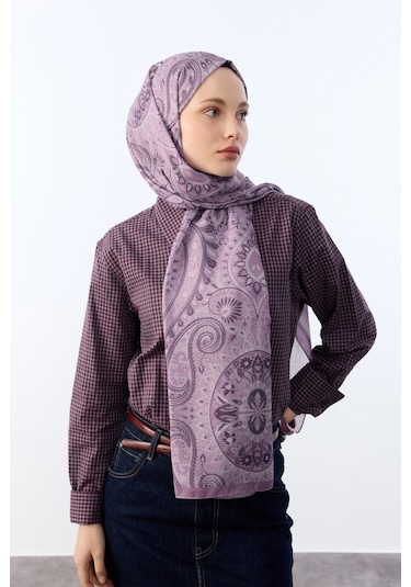 Mirsoy Scarf Mirayze Etnik Desen Şal Mor