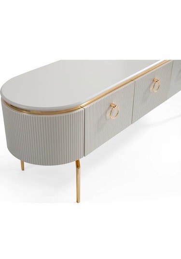 Desing Tv Sehpa Beyaz+gold+200cm